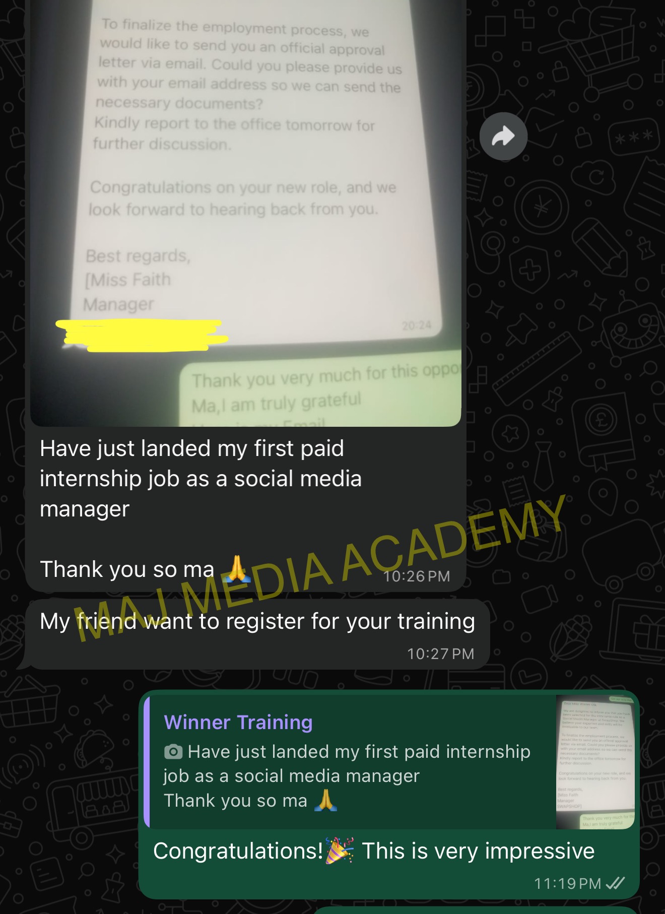 Student testimonial about a paid internship